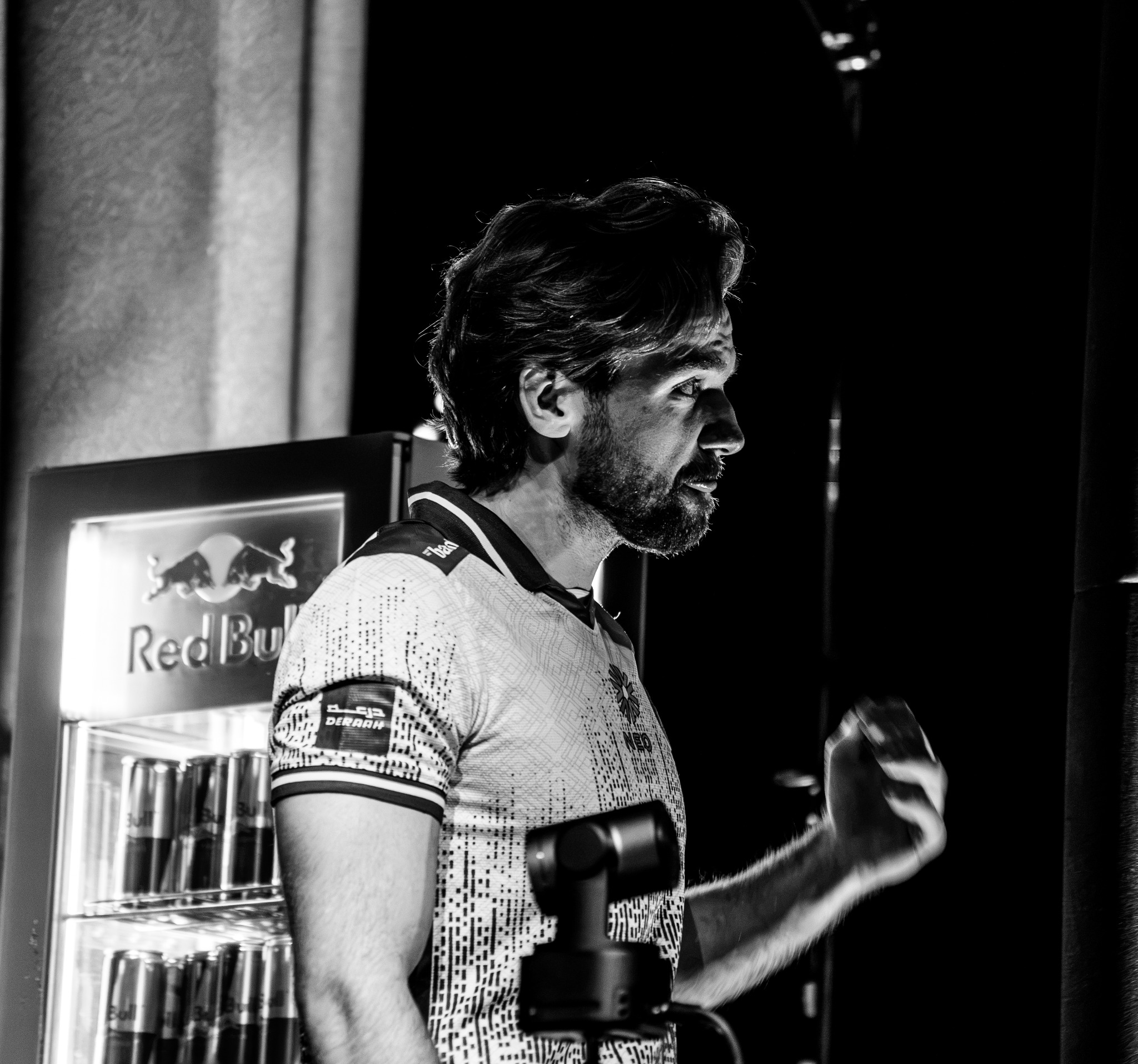 Black and white backstage portrait